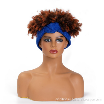 Wholesale headband wigs ombre brown to light brown kinky curly heat resistant headband synthetic hair wigs for black women